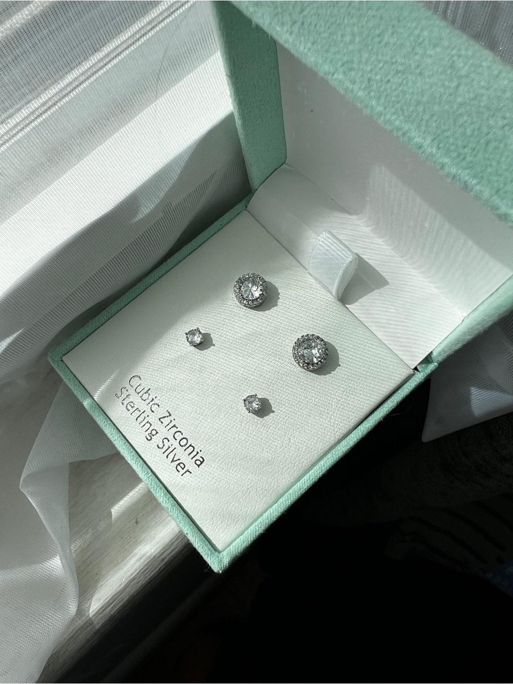 Sterling Silver Cubic Zirconia Stud Earrings - Silver Sparkle (Set of 2 Pairs)